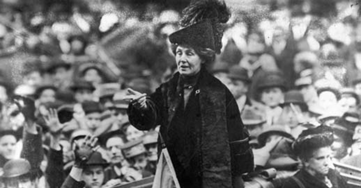 British suffragette Emmeline Pankhurst (1858 - 1928), being jeered by a crowd in New York.