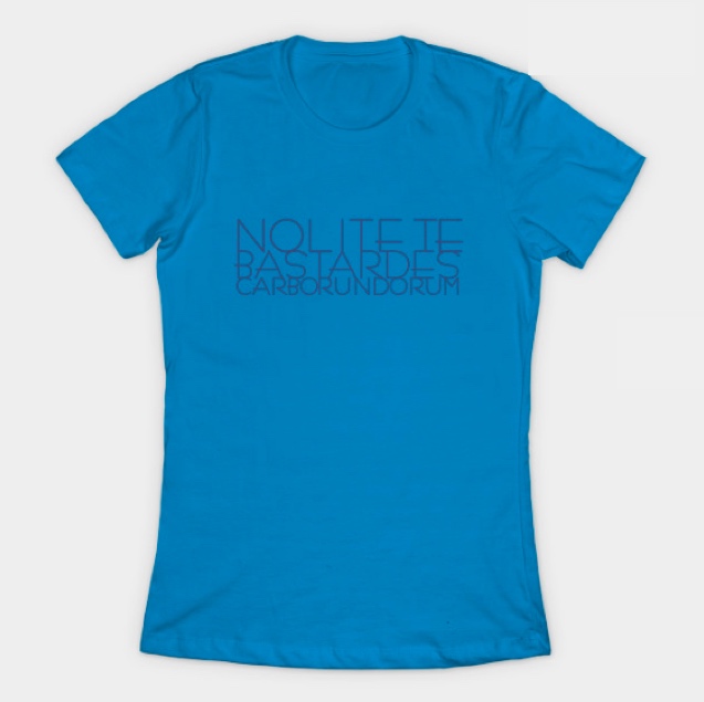 blue t-shirt with printed quotes by Margaret Atwood