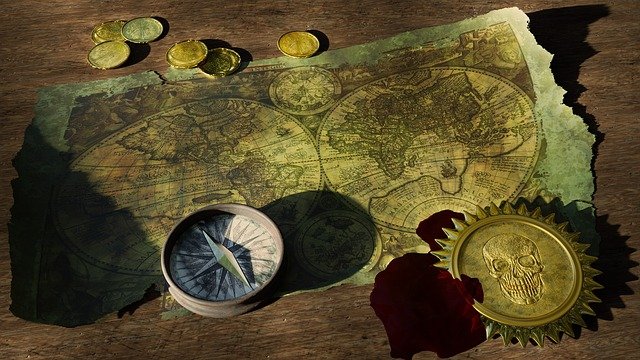 pirate's map, compass