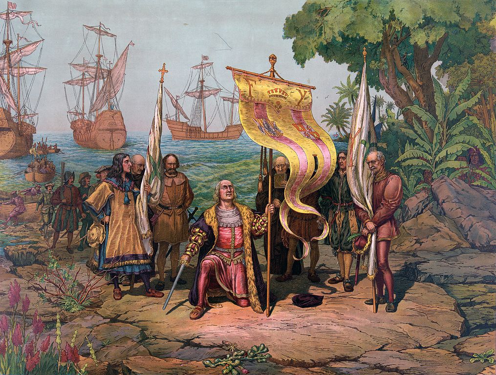 a painting depicting Columbus Taking Possession