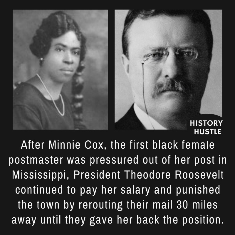 pictures of eddy Roosevelt Minnie Cox, with write up about Black History facts