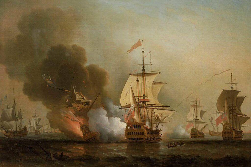 painting of privateers attacking Spanish ships