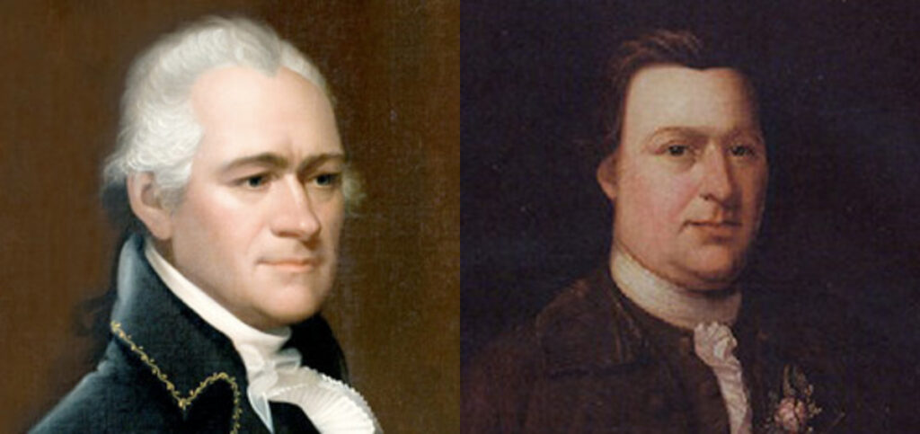 photo collage of Alexander Hamilton and Button Gwinnett