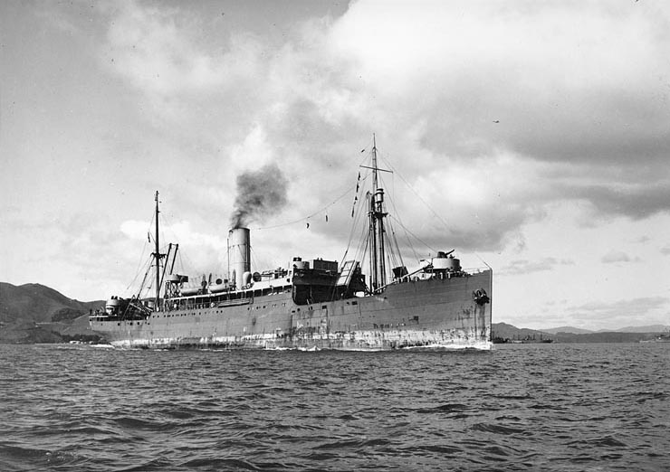 The SS Abangarez, a United Fruit banana boat, in San Francisco Bay, circa 1945