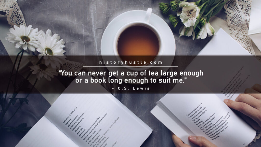 images with text overlay of quotes by C.S. Lewis representing the article "50 Quotes About Books and Reading That Will Inspire You to Open a Book" by HistoryHustle