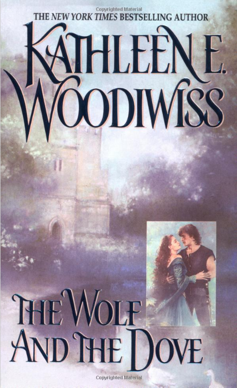 screenshot of book cover, The Wolf and the Dove by Kathleen E. Woodiwiss